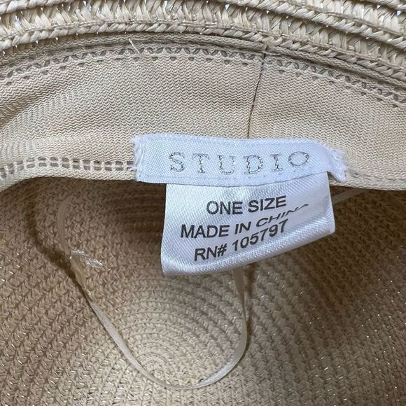 Studio Striped Straw Floppy Hat Beige with Black Stripes Shade and Shore OS - Picture 5 of 7